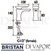 Bristan Hourglass Basin Mixer Clicker Waste Dimensions